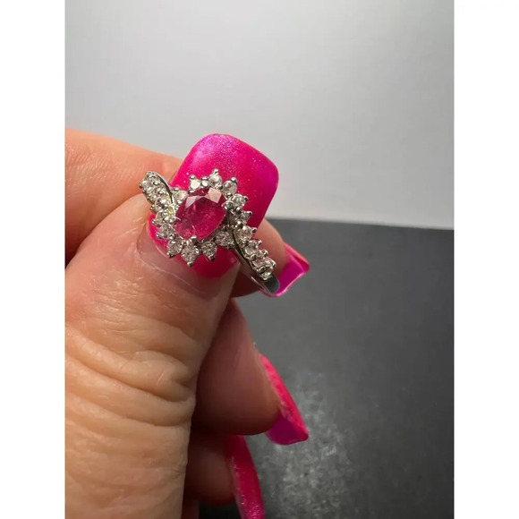 NEW Ruby and zircon ring in platinum over sterling silver size 8 - Picture 7 of 10